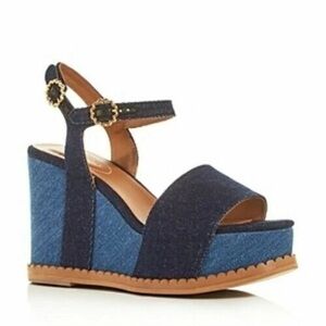 See by Chloe Carrie scalloped platform wedge in denim blue - Size 39 / US 9